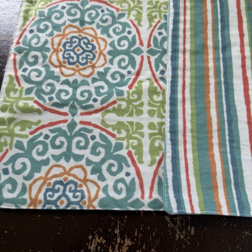 Set of 4 Medallion Tile Placemats Teal Green Orange Double Sided Reversible